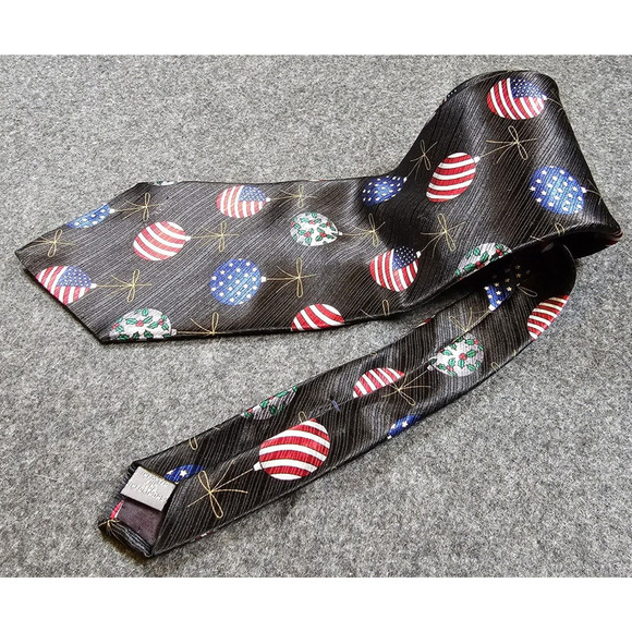 Christmas Tie 100% Silk Patriotic Ornament American Flag Vintage Gift Black 56" - Picture 3 of 9